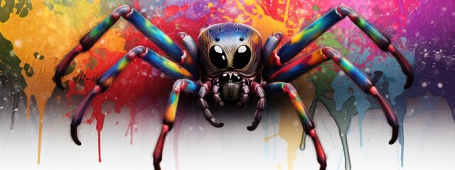 Painted colorful spider animal, they show off in beautiful colors. isolated white background. Pattern for t-shirt printing, Generative AI