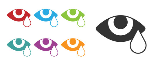 Black Tear cry eye icon isolated on white background. Set icons colorful. Vector