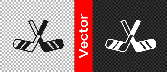 Black Ice hockey sticks icon isolated on transparent background. Vector