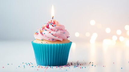 Cupcake with cream and candle, Generative AI