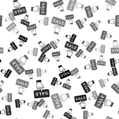 Black Price tag with an inscription Sale icon isolated seamless pattern on white background. Badge for price. Promo tag discount. Vector