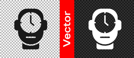 Black Clock icon isolated on transparent background. Time symbol. Vector