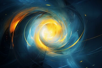 Abstract circular background with blue and yellow colors. Generative AI