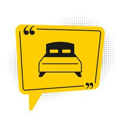 Black Big bed for two or one person icon isolated on white background. Yellow speech bubble symbol. Vector