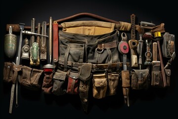 various implements on worker's waist. Generative AI