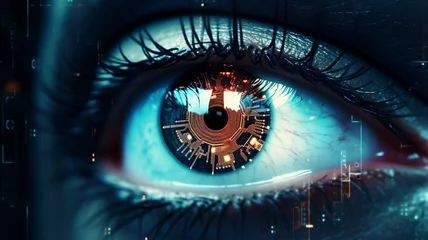 Cercles muraux Photographie macro eye in cyber security concept. mixed media