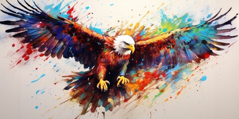 Painted colorful eagle animal, they show off in beautiful colors. isolated black background. Pattern for t-shirt printing, Generative AI