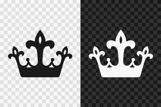 Crown silhouette icon, vector glyph sign. Crown symbol isolated on dark and light transparent backgrounds.