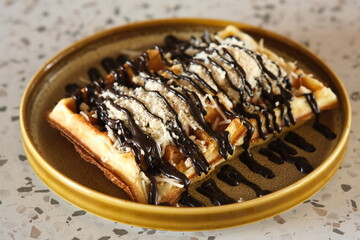 Belgium Waffles Choco Peanut with Grated Cheese
