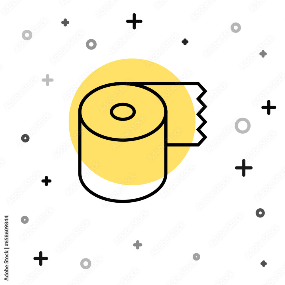 Poster black line toilet paper roll icon isolated on white background. random dynamic shapes. vector