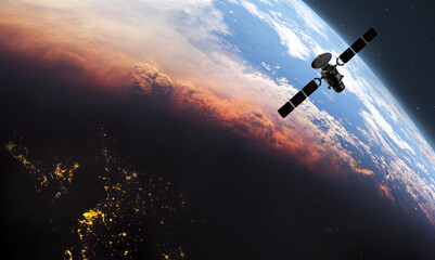 Satellite in  Space, and earth,3D illustration. Elements of this image furnished by NASA.