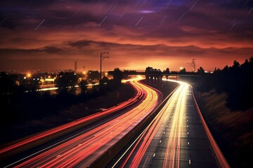 Fototapeta na wymiar night traffic on highway. Generative AI