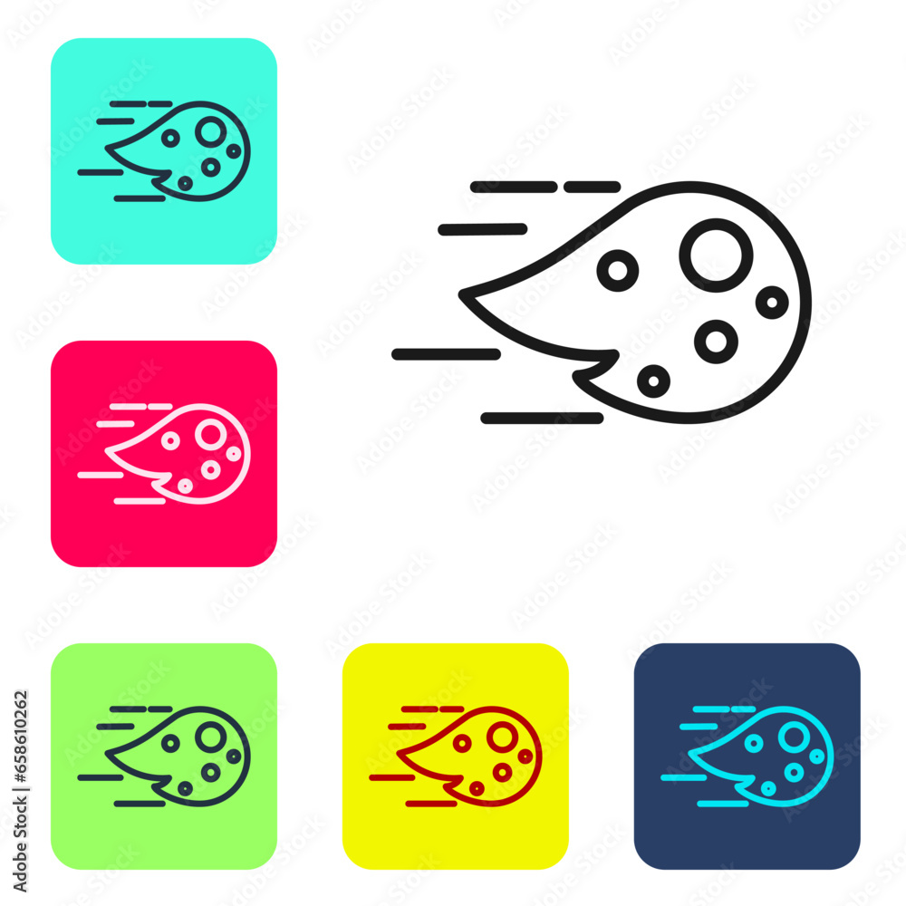 Poster black line fireball icon isolated on white background. set icons in color square buttons. vector