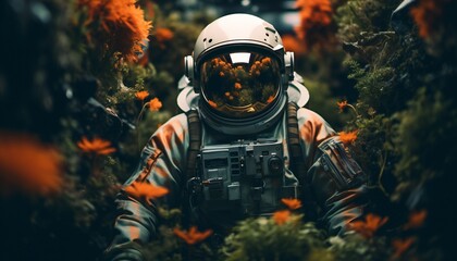 Astronaut in space suit and helmet on the background