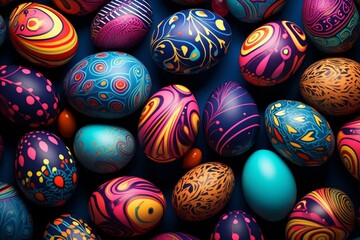Background with vibrant Easter eggs. Generative AI