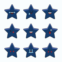 Blue star emoticons icon set.