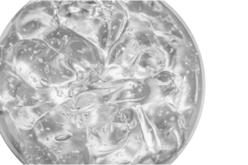 Transparent cosmetic gel in a round jar. View from above. On an empty background.