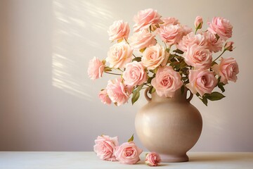 pink roses in a white vase