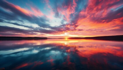 Fototapeta na wymiar landscape with lake and beautiful sunrise