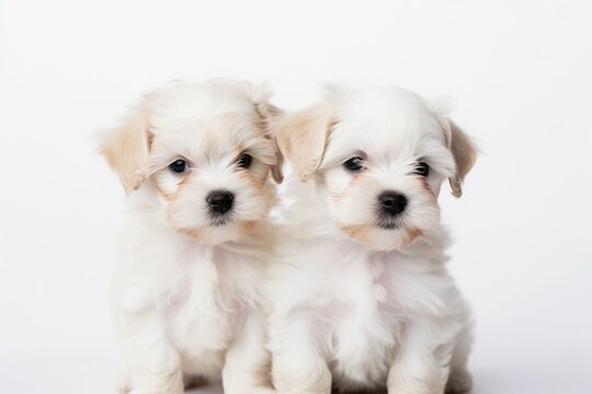Adorable puppies, white background. Generative AI
