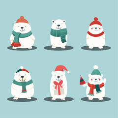 Fototapeta premium A set of polar bears are enjoying the winter season