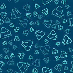 Green line Mountains icon isolated seamless pattern on blue background. Symbol of victory or success concept. Vector