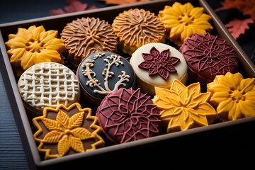 Box with different kinds of Christmas cookies