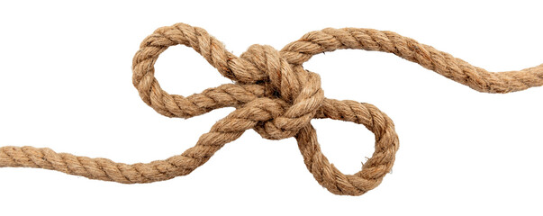 Jute. Twisted linen rope on a white background. Rope
