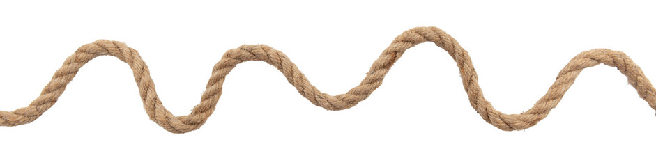 Jute. Twisted linen rope on a white background. Rope - obrazy, fototapety, plakaty