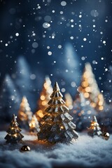 Christmas tree in winter forest. Christmas and New Year holidays background.