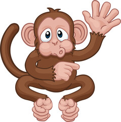 Monkey Cartoon Animal Waving and Pointing