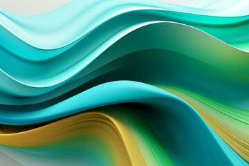 Abstract aqua and green ribbons form a multicolored 3D wallpaper. Generative AI