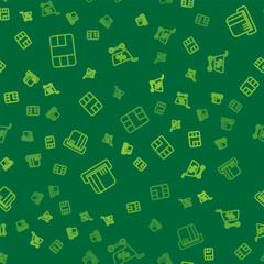 Set line Credit card with chip, and Shopping cart on seamless pattern. Vector