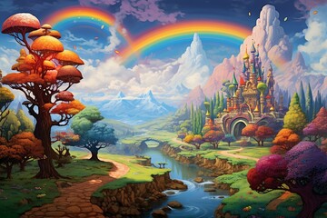 Obraz na płótnie Canvas Enchanting imaginary world bursting with vibrant colors and boundless joy. Generative AI