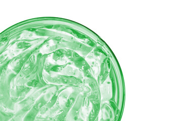 Fototapeta premium Transparent cosmetic green gel in a Petri dish. View from above. On an empty background.