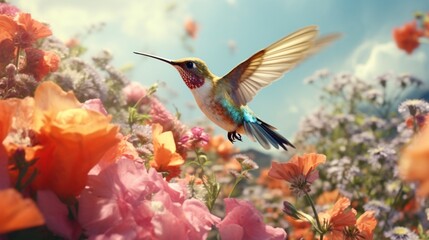 Delicate flying forms gracefully enjoy floral nectar in the air