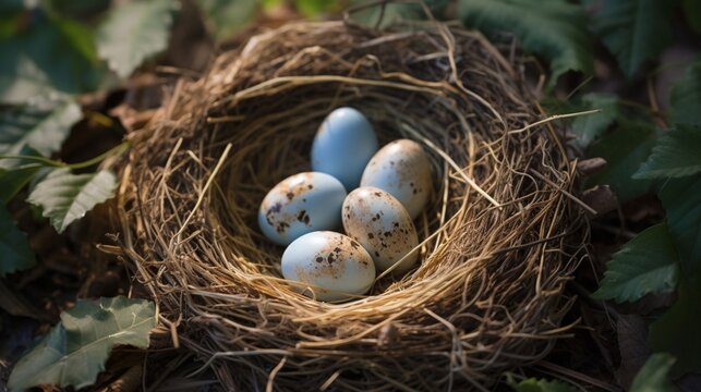 Delicate eggs nestled in a newly completed avian nest, poised to hatch