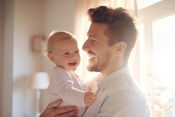 Father with baby, family happiness  - obrazy, fototapety, plakaty