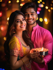 Young couple celebrating diwali festival