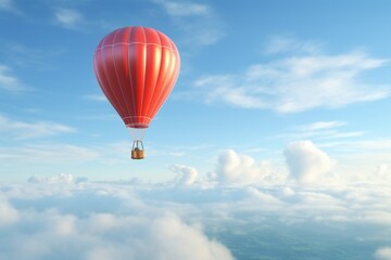 Naklejka premium A vibrant red hot air balloon soaring through the sky. Perfect for travel and adventure themes.