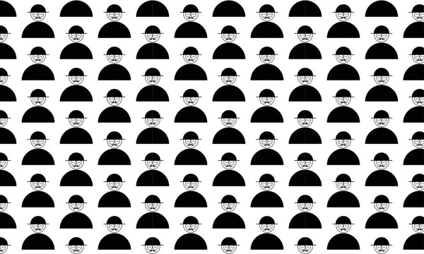 pattern background with images of people's faces who  Fat people eat a lot and are malnourished