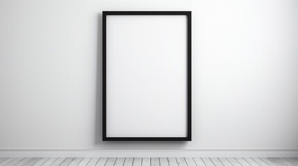 A sleek, black wooden frame hanging on a white wall, capturing the essence of minimalism and sophistication.