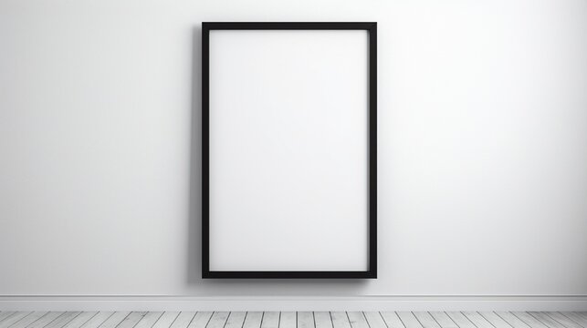 A sleek, black wooden frame hanging on a white wall, capturing the essence of minimalism and sophistication.