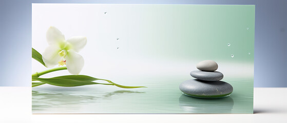 Harmonious panoramic Zen card, deep feeling of relaxation and well-being, empty text space