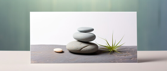 Zen inspired panoramic card, serene background, deep feelings of well-being and tranquility