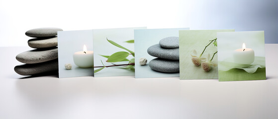 Harmonious Zen cards, deep feeling of relaxation and well-being, empty text space