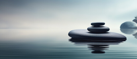 Harmonious panoramic Zen illustration, deep feeling of relaxation and well-being, empty text space
