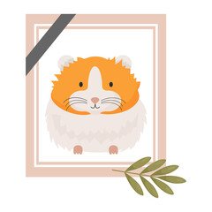 Mourning Photograph of dead hamster. frame portrait with lovely pet rodent of ghost. Vector illustration in cartoon flat style