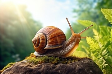 close up a snail on a rock 