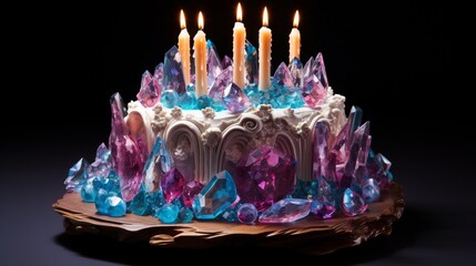 a birthday cake that appears to be made of crystal. 